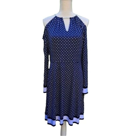 Michael Kors Stretch No Wrinkle Black White Polka Dot Cold Shoulder Zipper Small - Picture 1 of 11